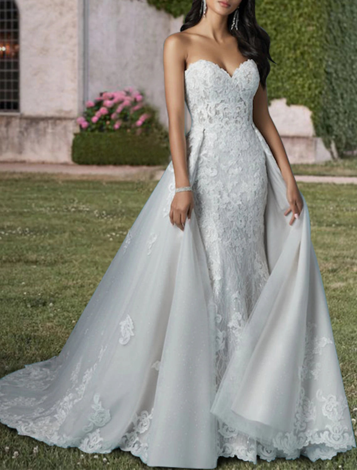 Wholesale Engagement Formal Wedding Dresses Two Piece Sweetheart Strapless Court Train Lace Bridal Gowns With Sequin Appliques
